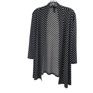 Zero 2 Eight Women's Striped Open Front Top 3/4 Sleeve Black/White Size 1X